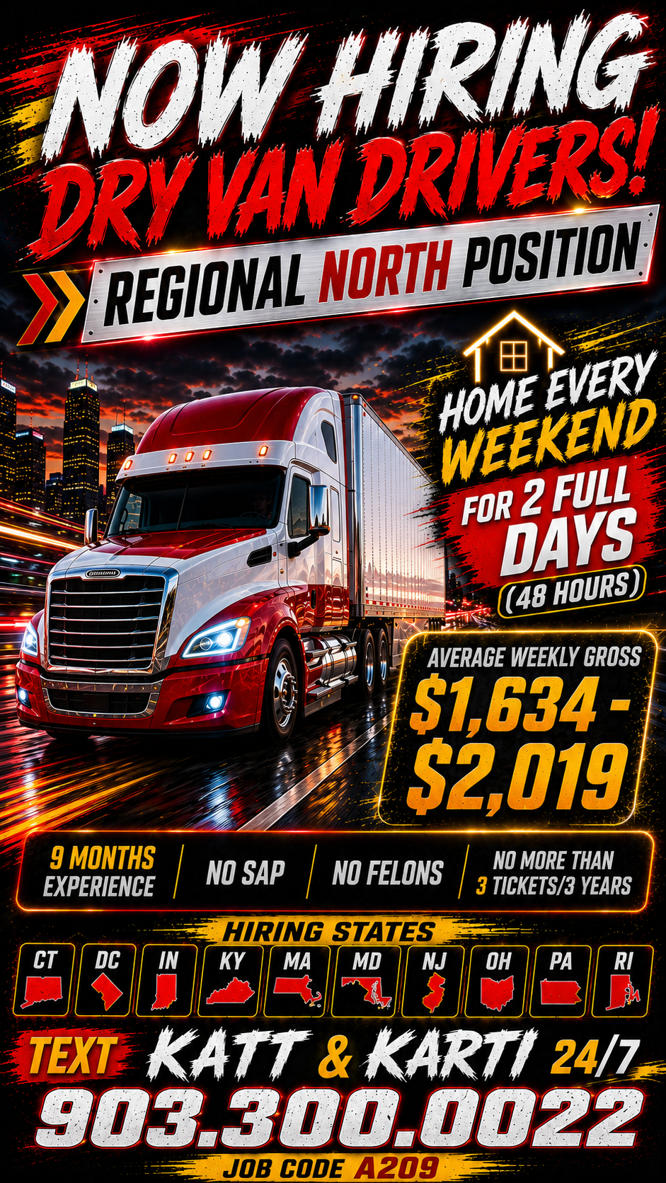 Regional North Dry Van Position - HOME WEEKENDS! (Job Code: A209)