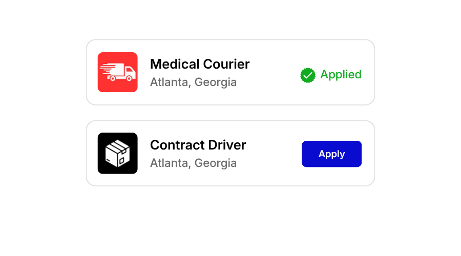 Courier job search and application interface